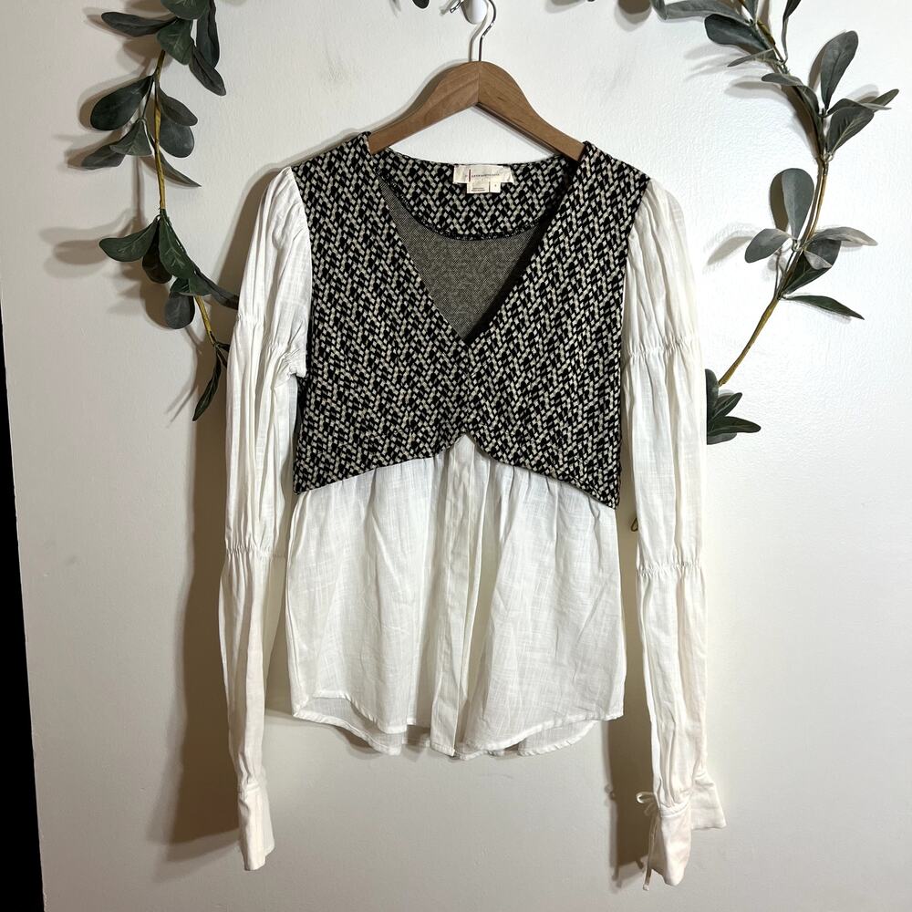 Anthropologie Brown & White Blouse